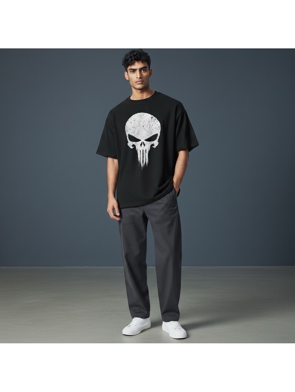 Marvel The Punisher Skull T Shirt Black Distressed Logo Mens Large Universal